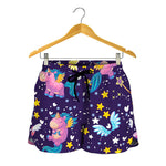 Cute Night Star Unicorn Pattern Print Women's Shorts