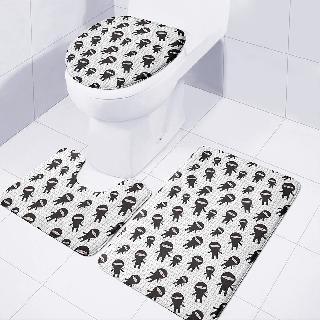 Cute Ninja Pattern Print 3 Piece Bath Mat Set