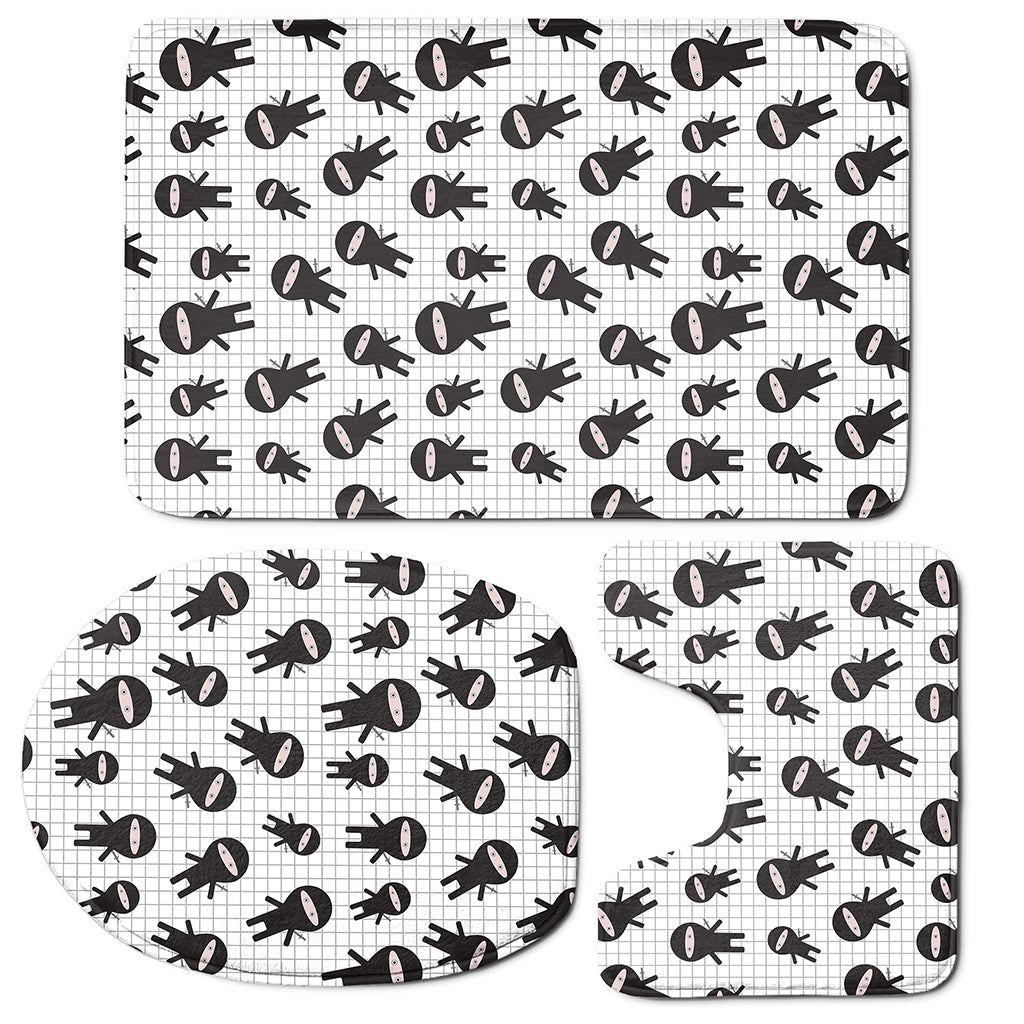 Cute Ninja Pattern Print 3 Piece Bath Mat Set