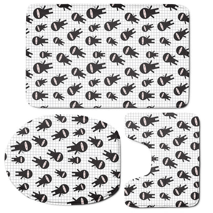 Cute Ninja Pattern Print 3 Piece Bath Mat Set