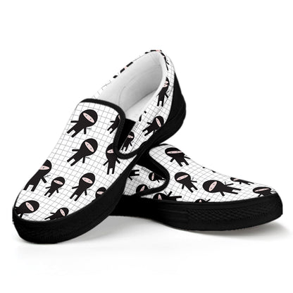 Cute Ninja Pattern Print Black Slip On Shoes