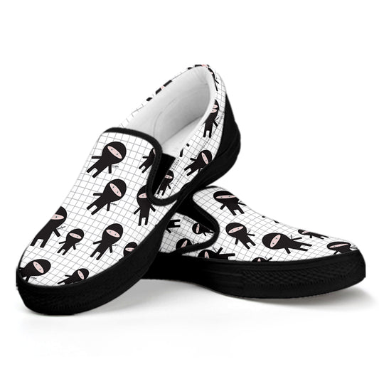 Cute Ninja Pattern Print Black Slip On Shoes