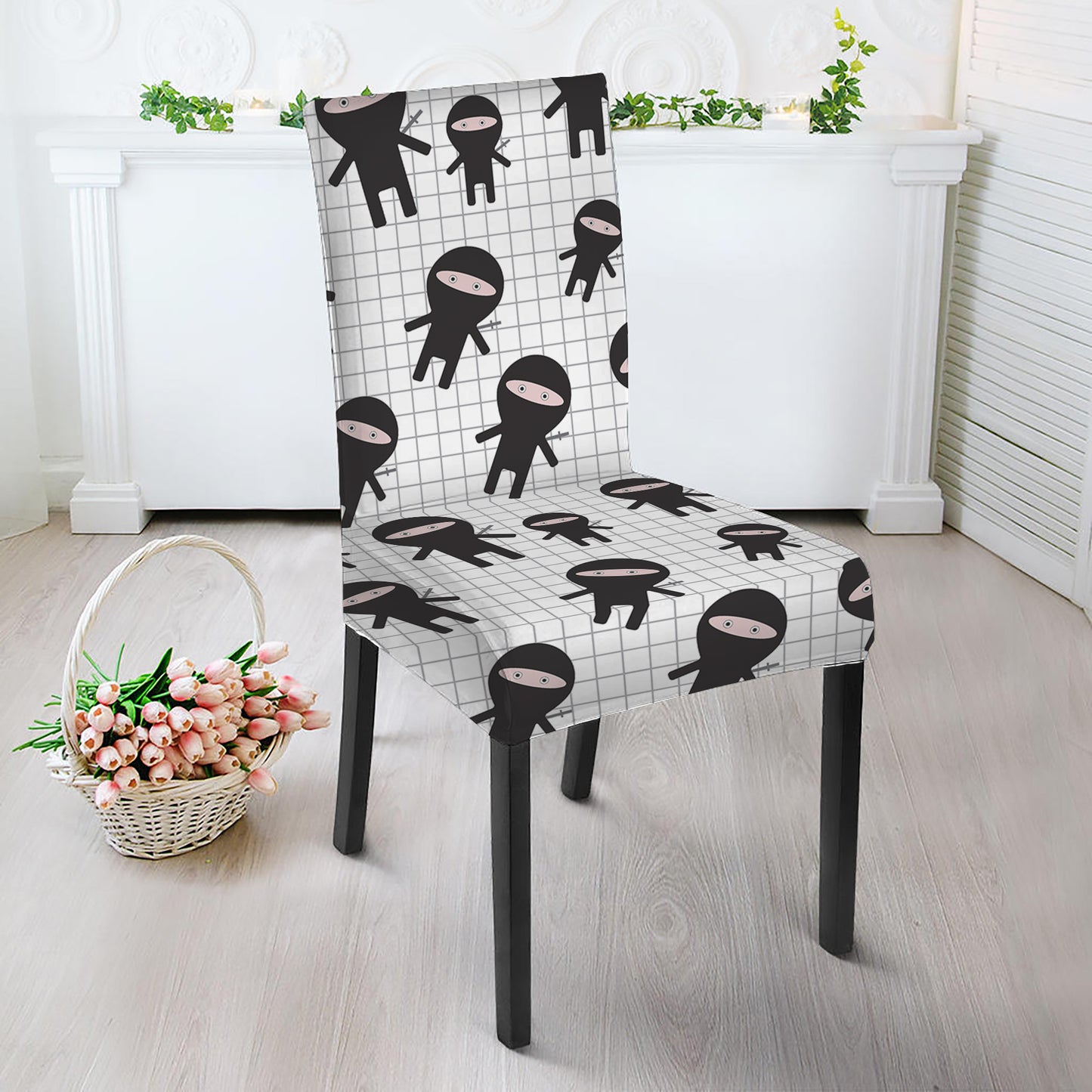 Cute Ninja Pattern Print Dining Chair Slipcover