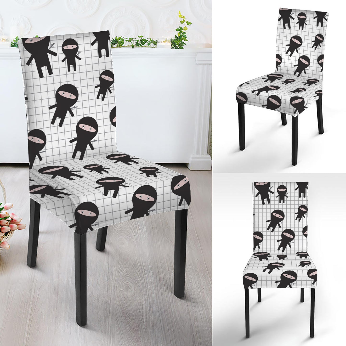 Cute Ninja Pattern Print Dining Chair Slipcover