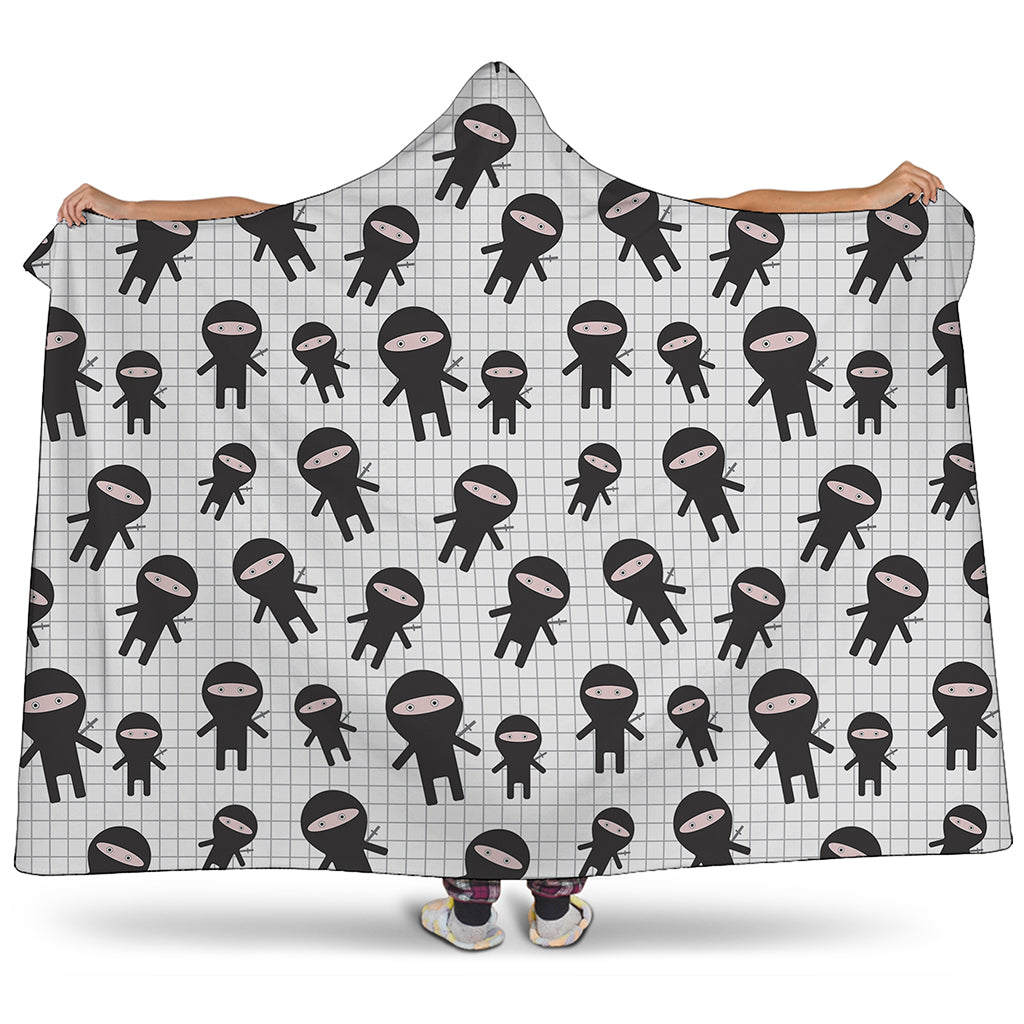 Cute Ninja Pattern Print Hooded Blanket