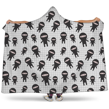 Cute Ninja Pattern Print Hooded Blanket