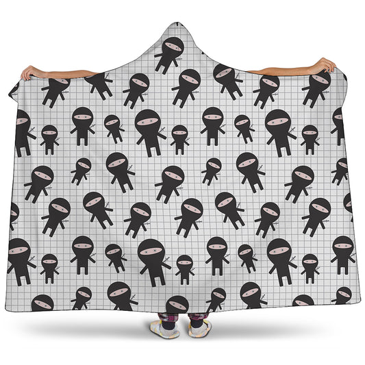 Cute Ninja Pattern Print Hooded Blanket