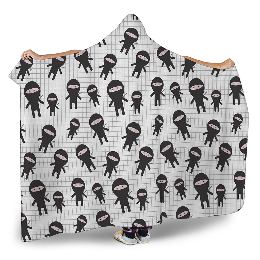 Cute Ninja Pattern Print Hooded Blanket