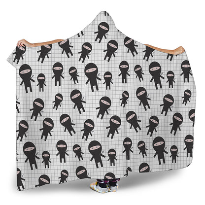 Cute Ninja Pattern Print Hooded Blanket