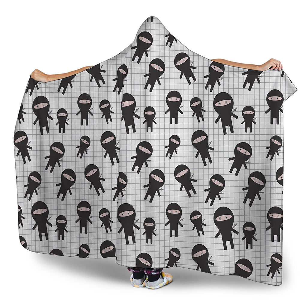 Cute Ninja Pattern Print Hooded Blanket
