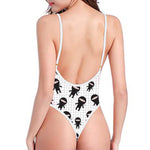 Cute Ninja Pattern Print One Piece High Cut Swimsuit