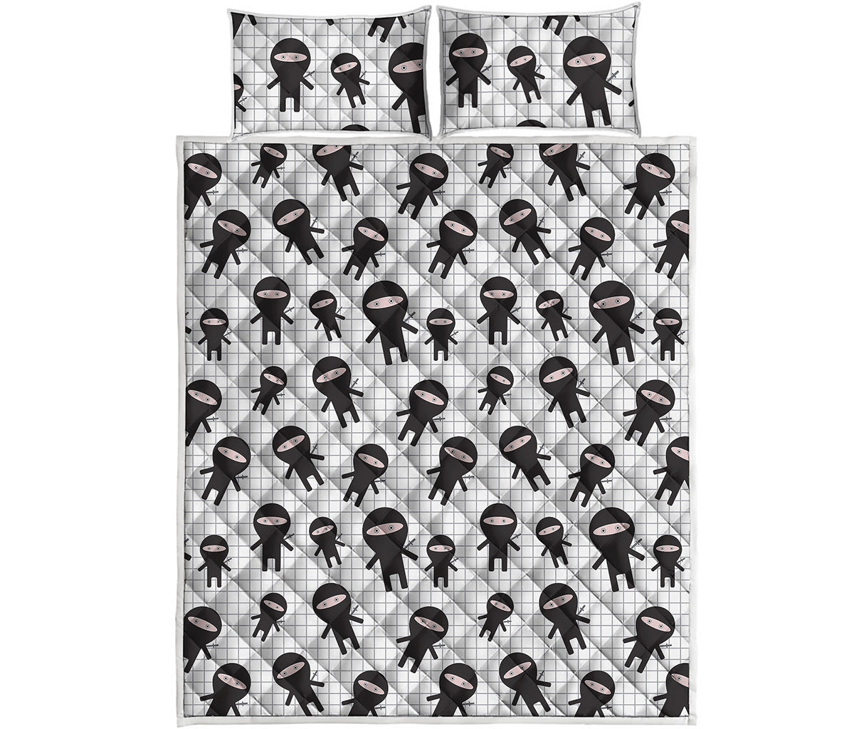 Cute Ninja Pattern Print Quilt Bed Set