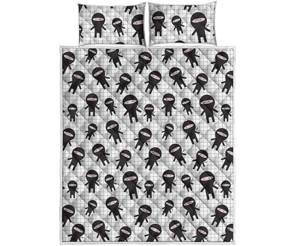 Cute Ninja Pattern Print Quilt Bed Set