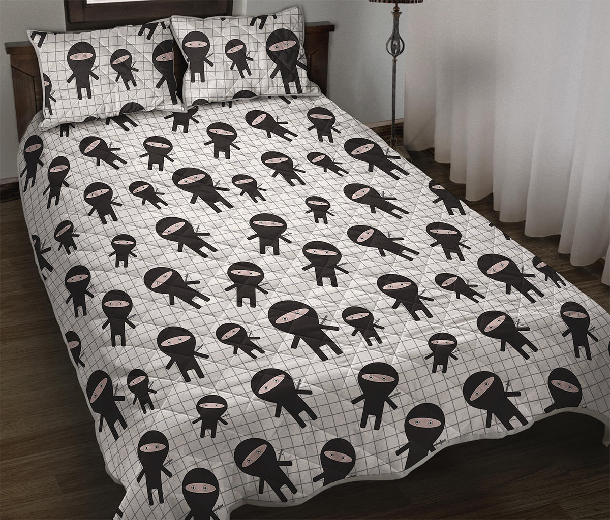 Cute Ninja Pattern Print Quilt Bed Set
