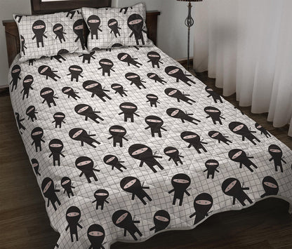 Cute Ninja Pattern Print Quilt Bed Set