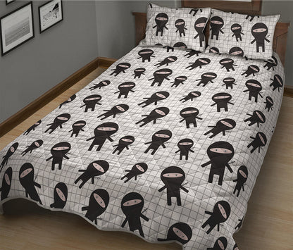 Cute Ninja Pattern Print Quilt Bed Set
