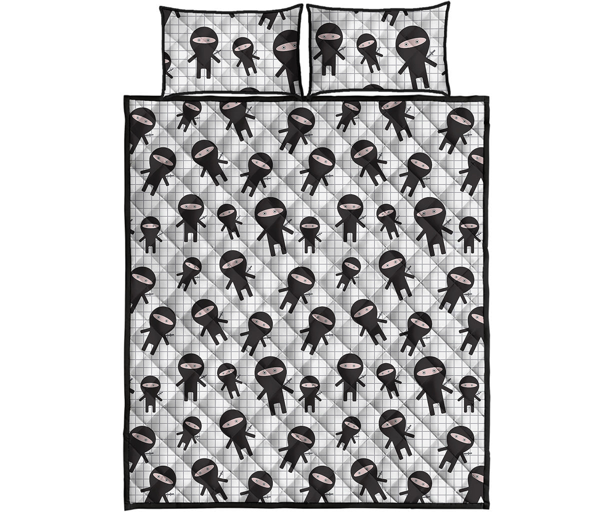 Cute Ninja Pattern Print Quilt Bed Set