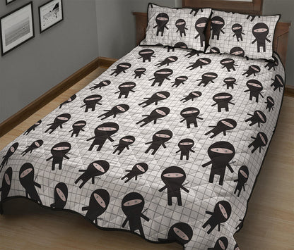Cute Ninja Pattern Print Quilt Bed Set