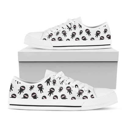 Cute Ninja Pattern Print White Low Top Shoes