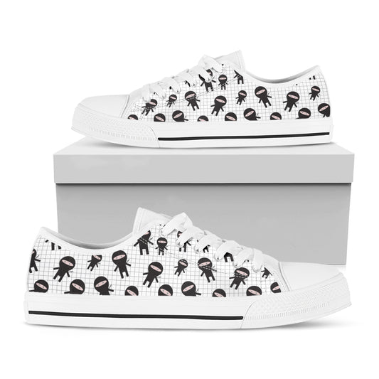 Cute Ninja Pattern Print White Low Top Shoes