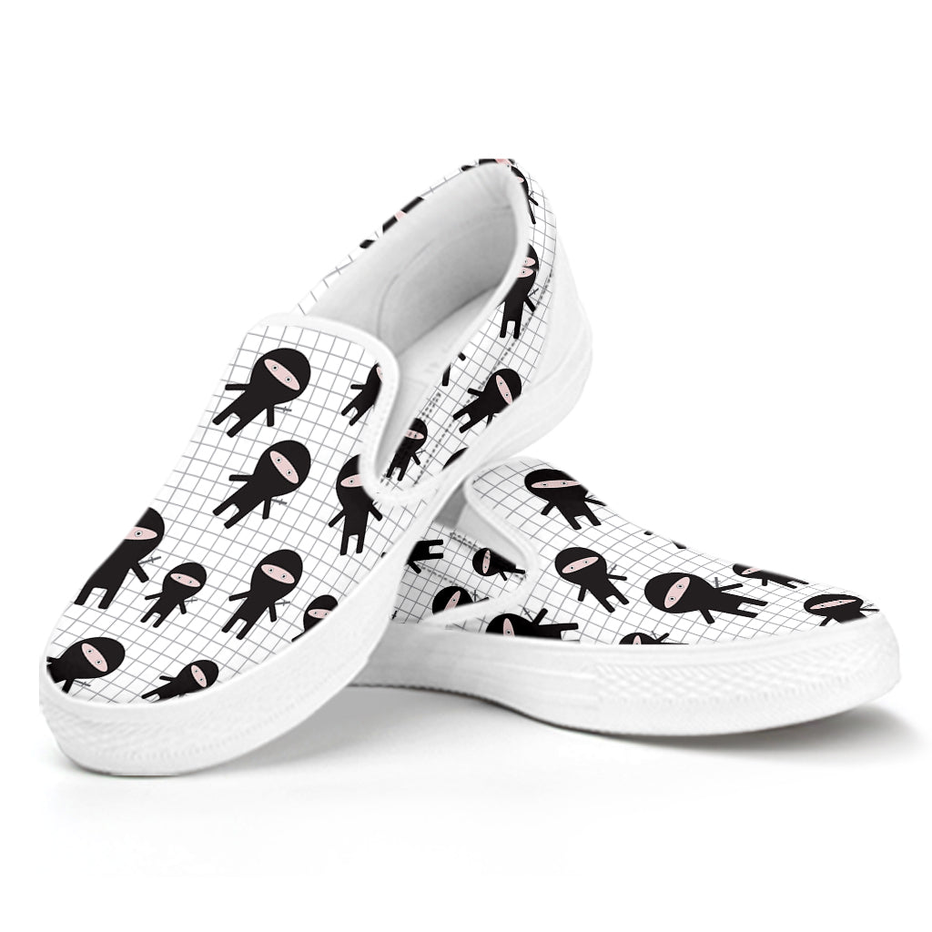 Cute Ninja Pattern Print White Slip On Shoes