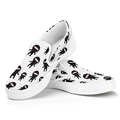 Cute Ninja Pattern Print White Slip On Shoes