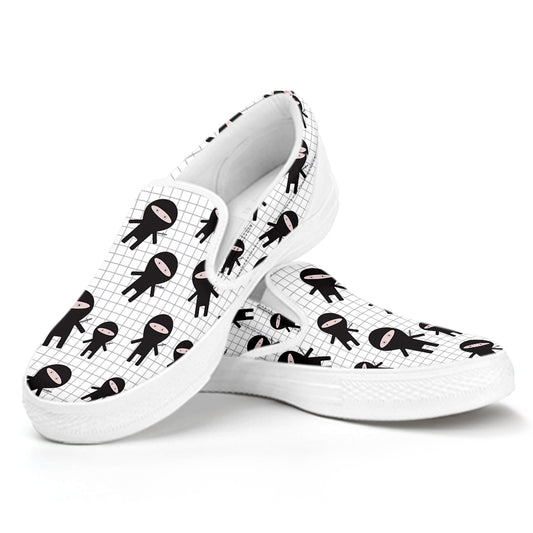 Cute Ninja Pattern Print White Slip On Shoes