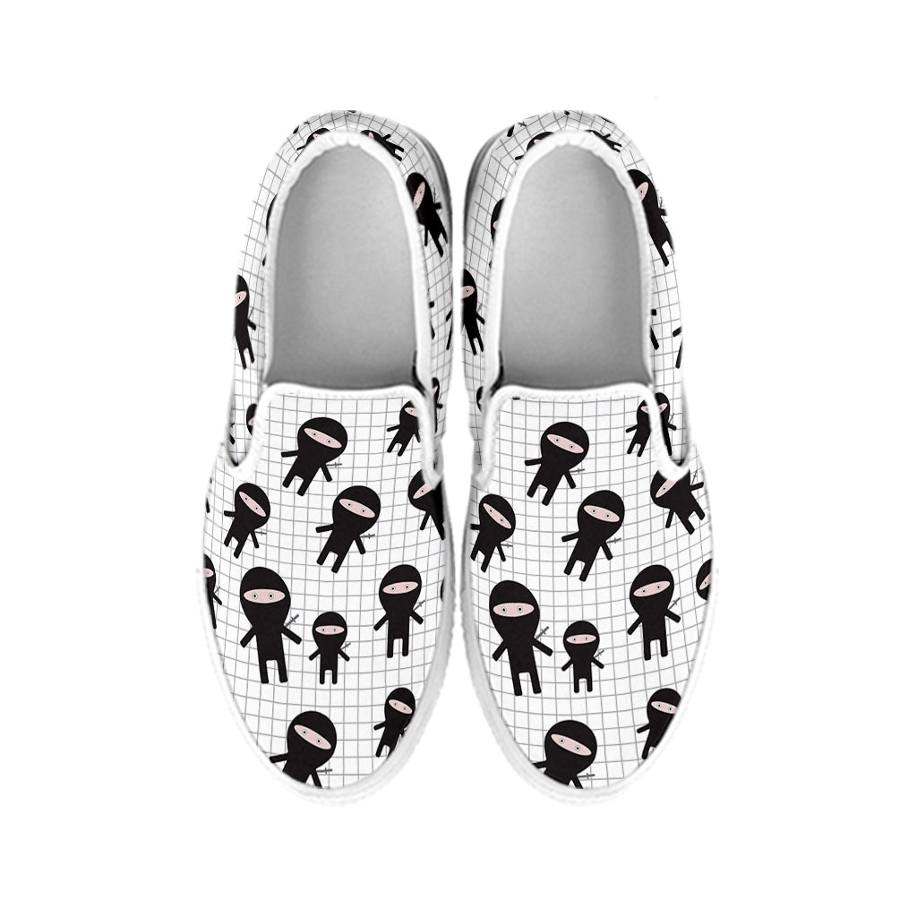 Cute Ninja Pattern Print White Slip On Shoes