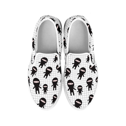 Cute Ninja Pattern Print White Slip On Shoes