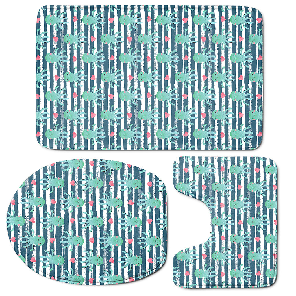 Cute Octopus Pattern Print 3 Piece Bath Mat Set