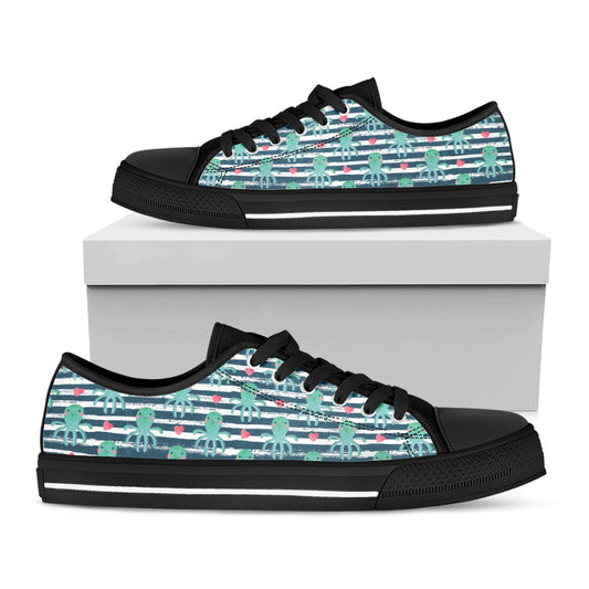 Cute Octopus Pattern Print Black Low Top Shoes