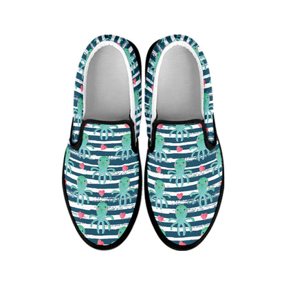Cute Octopus Pattern Print Black Slip On Shoes