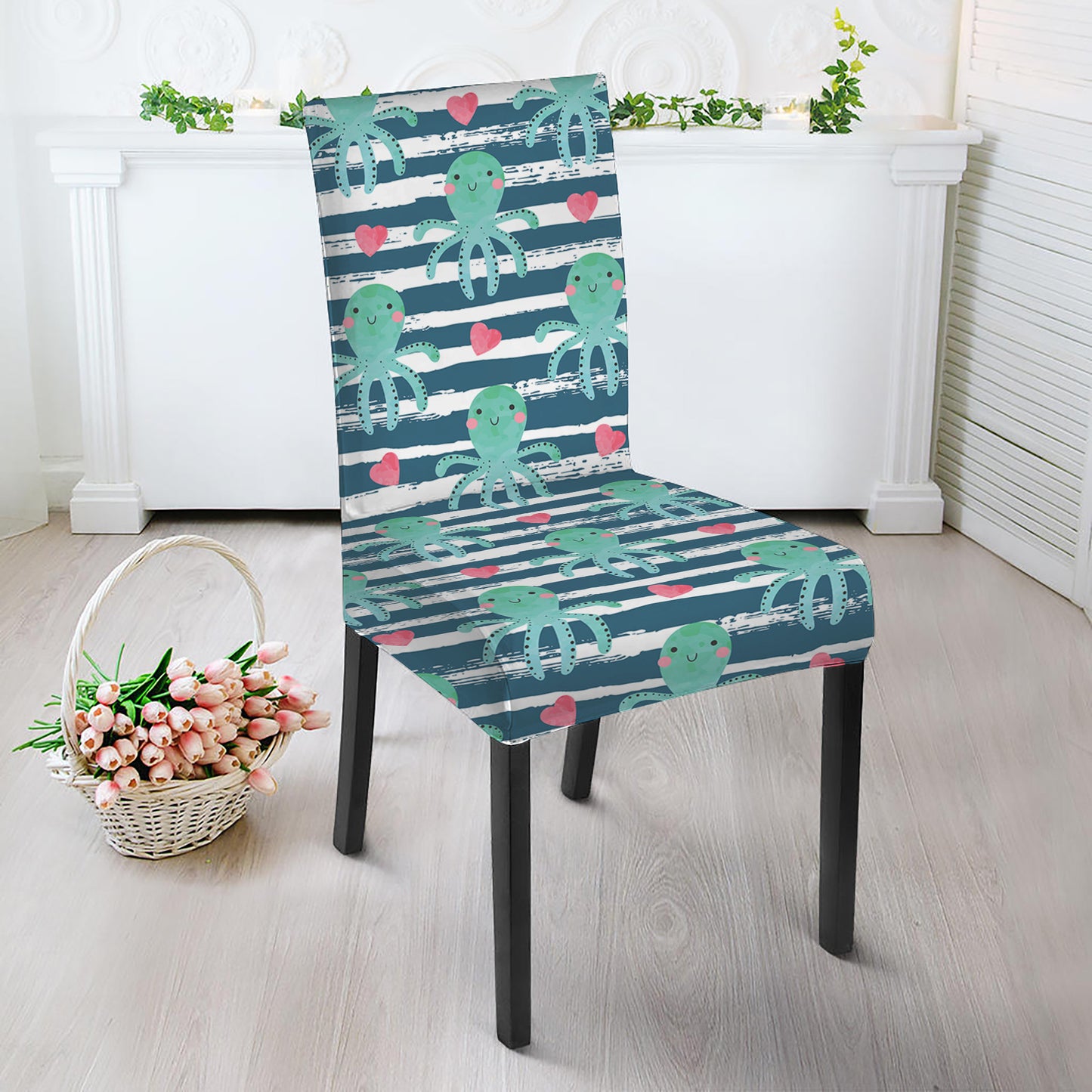 Cute Octopus Pattern Print Dining Chair Slipcover