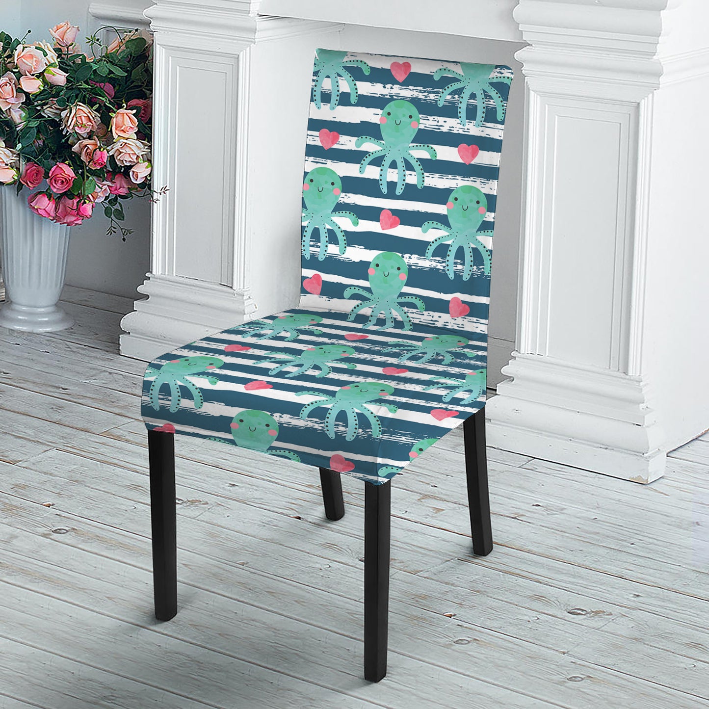 Cute Octopus Pattern Print Dining Chair Slipcover