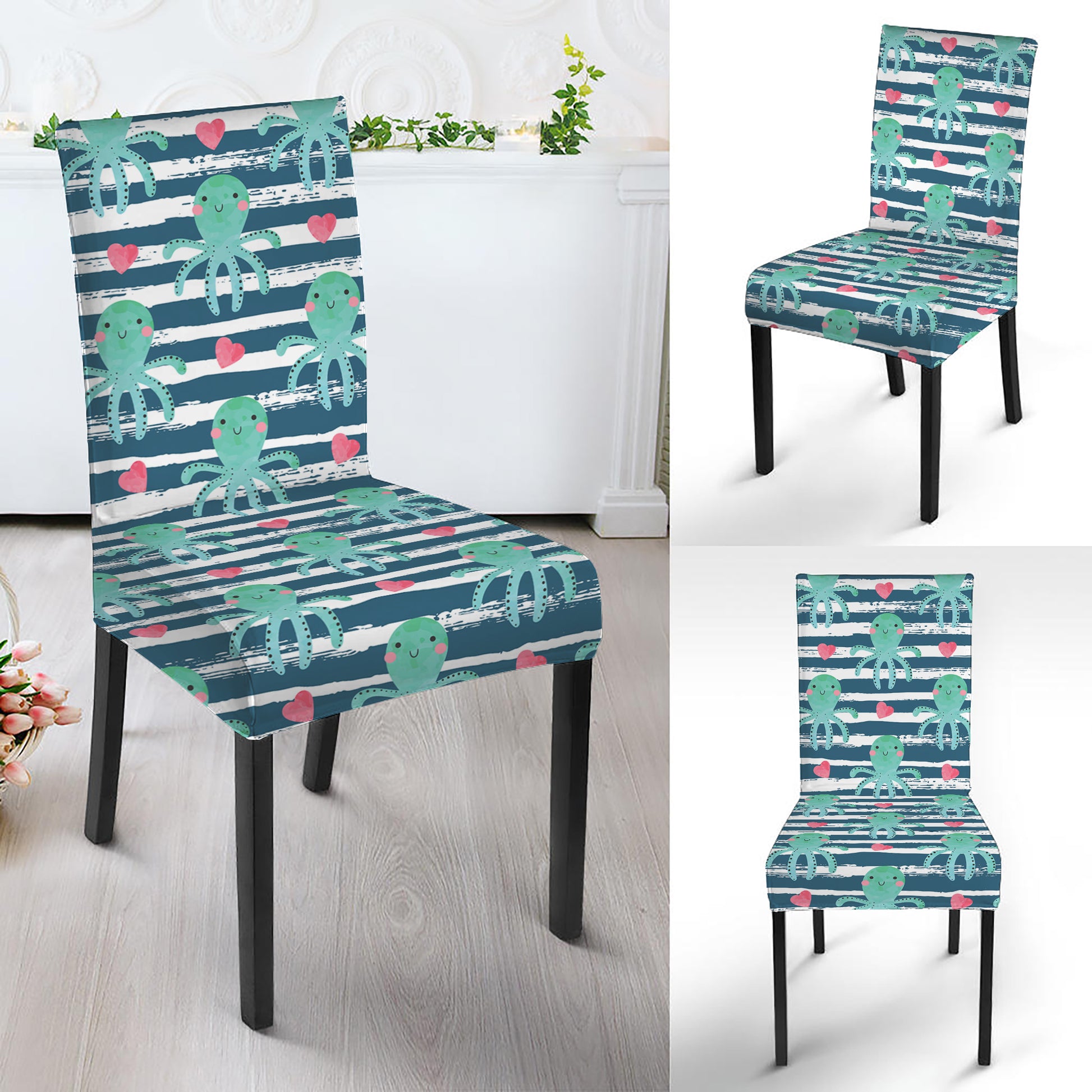 Cute Octopus Pattern Print Dining Chair Slipcover