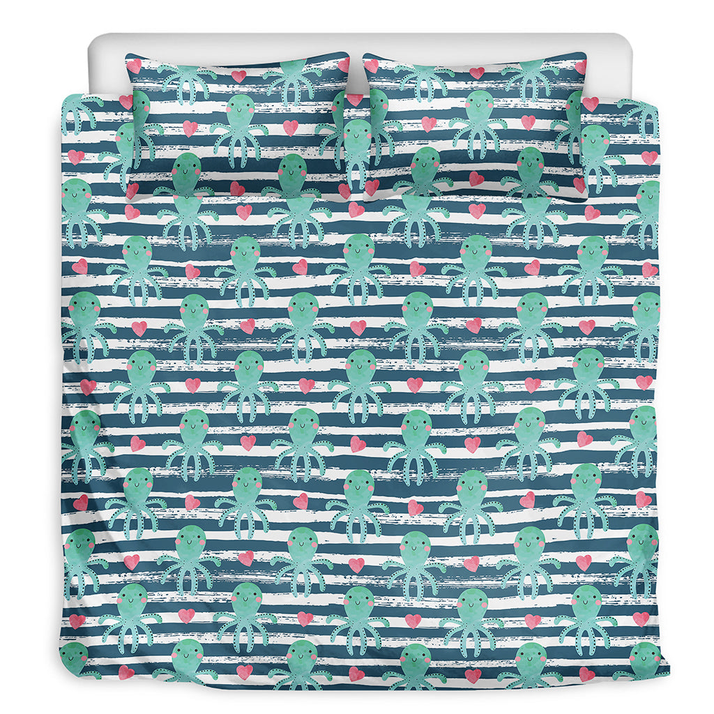 Cute Octopus Pattern Print Duvet Cover Bedding Set