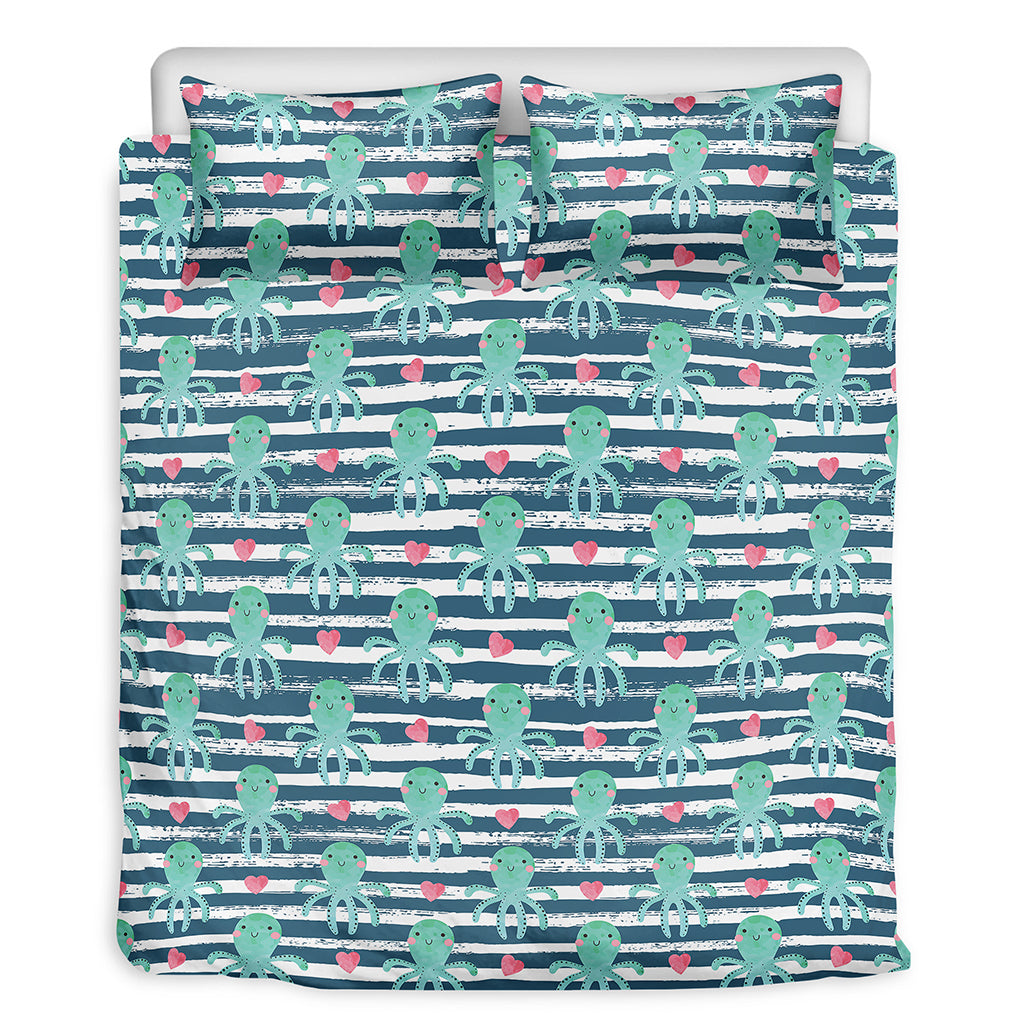 Cute Octopus Pattern Print Duvet Cover Bedding Set