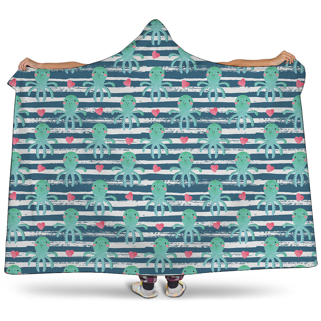 Cute Octopus Pattern Print Hooded Blanket