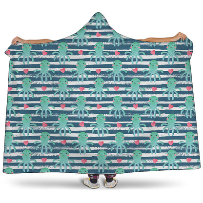 Cute Octopus Pattern Print Hooded Blanket
