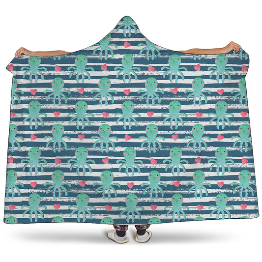 Cute Octopus Pattern Print Hooded Blanket