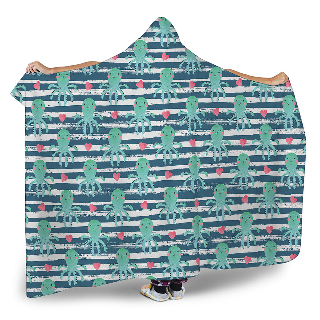 Cute Octopus Pattern Print Hooded Blanket