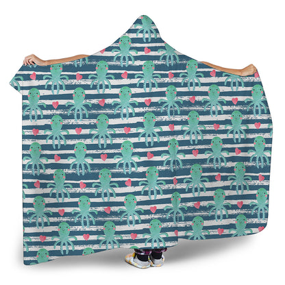 Cute Octopus Pattern Print Hooded Blanket