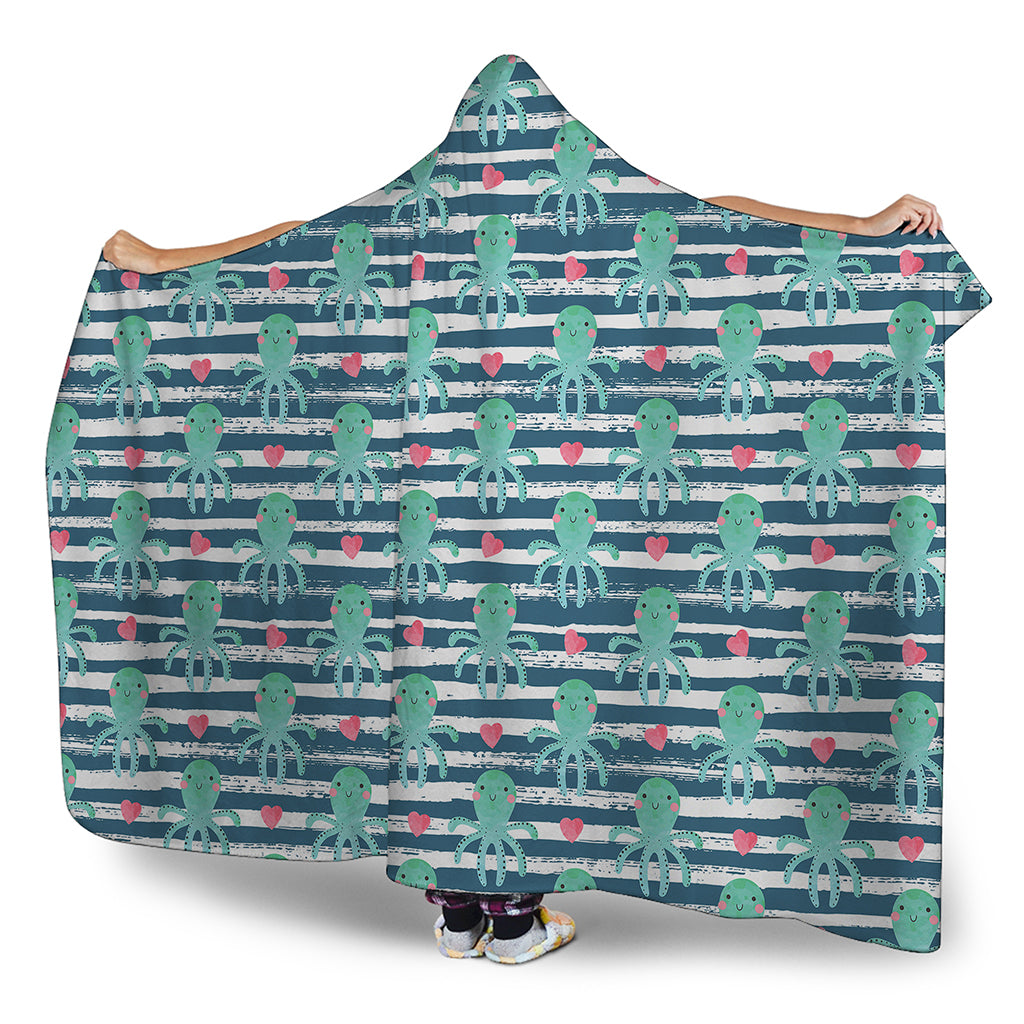 Cute Octopus Pattern Print Hooded Blanket