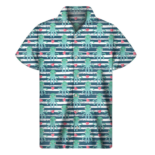 Cute Octopus Pattern Print Men's Short Sleeve Shirt