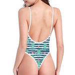 Cute Octopus Pattern Print One Piece High Cut Swimsuit
