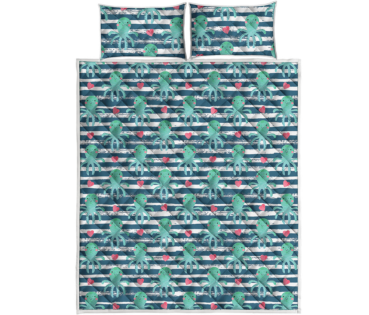 Cute Octopus Pattern Print Quilt Bed Set