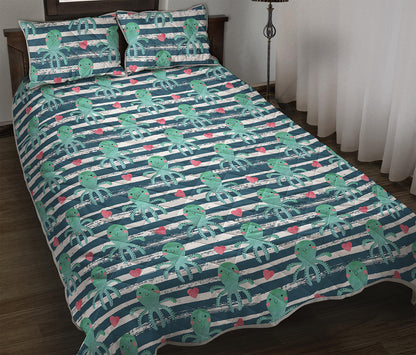 Cute Octopus Pattern Print Quilt Bed Set