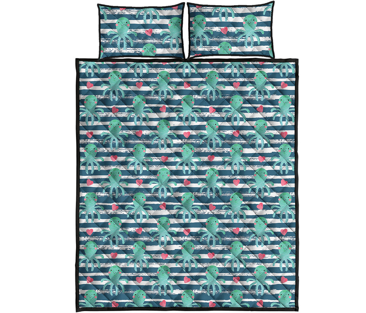Cute Octopus Pattern Print Quilt Bed Set