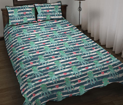 Cute Octopus Pattern Print Quilt Bed Set