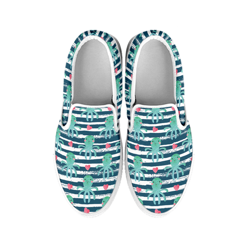 Cute Octopus Pattern Print White Slip On Shoes